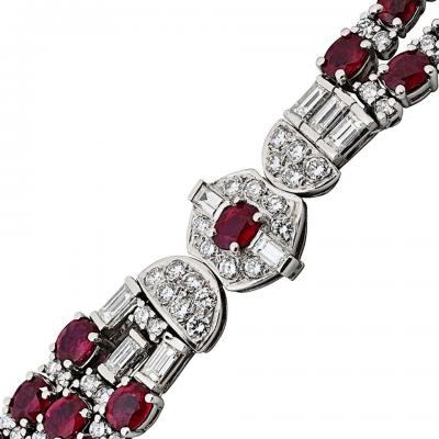 Platinum Diamond And Ruby Deco Style Necklace