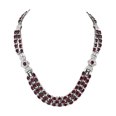 Platinum Diamond And Ruby Deco Style Necklace