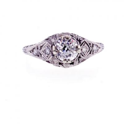 Platinum Filigree Ring with 0 81ct OEC Diamond circa 1920 