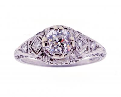 Platinum Filigree Ring with 0 81ct OEC Diamond circa 1920 