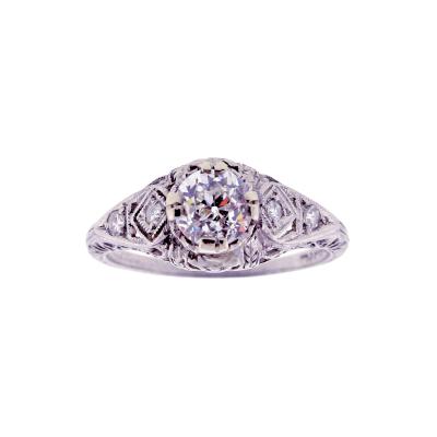 Platinum Filigree Ring with 0 81ct OEC Diamond circa 1920 
