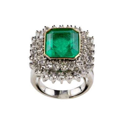 Platinum Ring With Emerald And Diamonds 21st Century