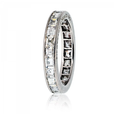 Platinum Square Asscher Cut Diamond Channel Set Eternity Band