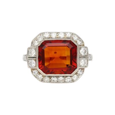 Platinum Vintage Retro 4 42 Carat Citrine Bezel Diamond Halo Ring