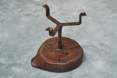 Playful Mid Century Stool or Side Table in Solid Wood and Wrought Iron 1950s