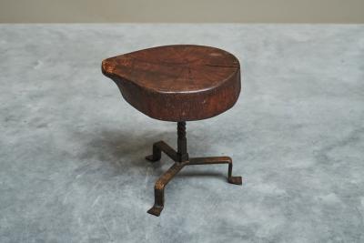 Playful Mid Century Stool or Side Table in Solid Wood and Wrought Iron 1950s