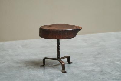 Playful Mid Century Stool or Side Table in Solid Wood and Wrought Iron 1950s