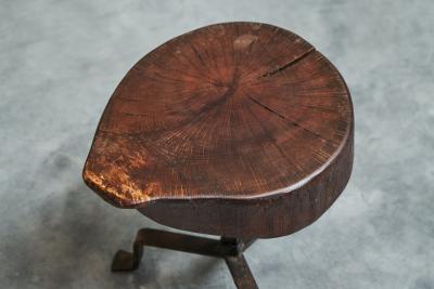 Playful Mid Century Stool or Side Table in Solid Wood and Wrought Iron 1950s