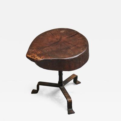 Playful Mid Century Stool or Side Table in Solid Wood and Wrought Iron 1950s