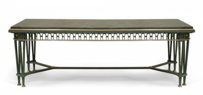 Poillerat and Quinet French Mid Century Iron and Marble Dining Table