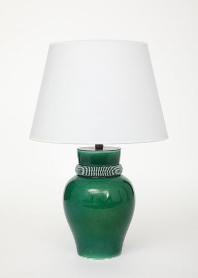 Pol Chambost Pol Chambost Green Glazed Ceramic Lamp stamped Made In France