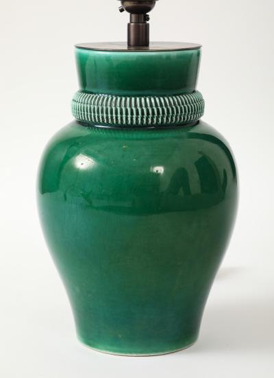 Pol Chambost Pol Chambost Green Glazed Ceramic Lamp stamped Made In France