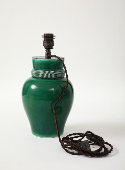 Pol Chambost Pol Chambost Green Glazed Ceramic Lamp stamped Made In France