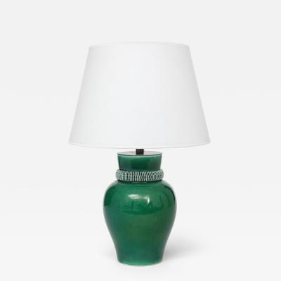Pol Chambost Pol Chambost Green Glazed Ceramic Lamp stamped Made In France