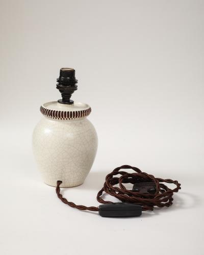 Pol Chambost Pol Chambost Ivory Crackle Ceramic Lamp France c 1930