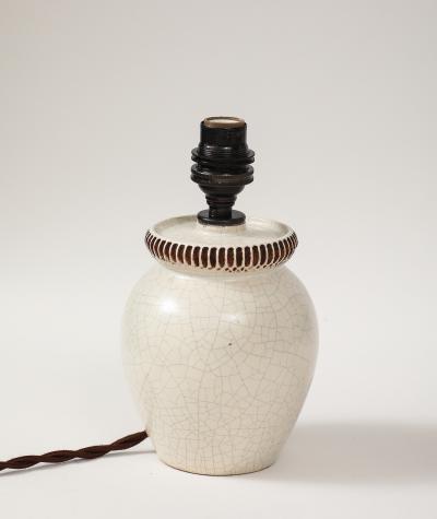 Pol Chambost Pol Chambost Ivory Crackle Ceramic Lamp France c 1930