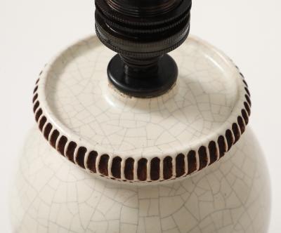 Pol Chambost Pol Chambost Ivory Crackle Ceramic Lamp France c 1930