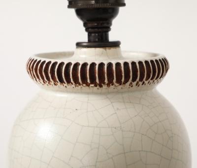 Pol Chambost Pol Chambost Ivory Crackle Ceramic Lamp France c 1930