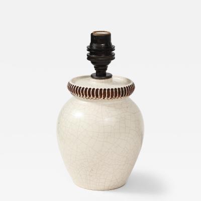 Pol Chambost Pol Chambost Ivory Crackle Ceramic Lamp France c 1930
