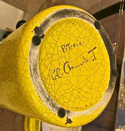 Pol Chambost Pol Chambost Signed Rare Yellow and Black Ceramic Pot