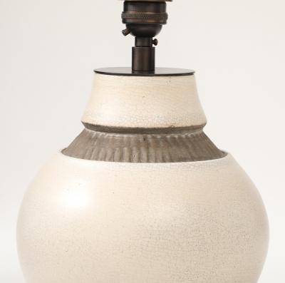 Pol Chambost Pol Chambost White Brown Ceramic Lamp France c 1930