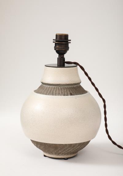 Pol Chambost Pol Chambost White Brown Ceramic Lamp France c 1930