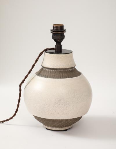 Pol Chambost Pol Chambost White Brown Ceramic Lamp France c 1930