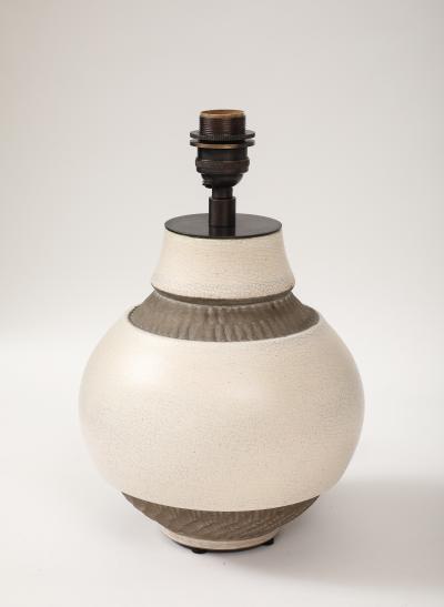 Pol Chambost Pol Chambost White Brown Ceramic Lamp France c 1930