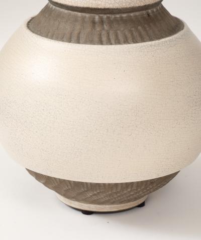 Pol Chambost Pol Chambost White Brown Ceramic Lamp France c 1930