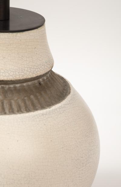 Pol Chambost Pol Chambost White Brown Ceramic Lamp France c 1930