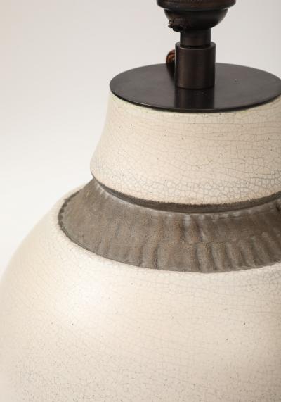 Pol Chambost Pol Chambost White Brown Ceramic Lamp France c 1930