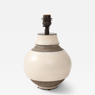 Pol Chambost Pol Chambost White Brown Ceramic Lamp France c 1930