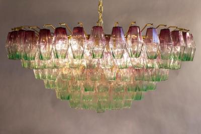 Poliedri Pink Amethyst and Green Murano Glass Chandelier