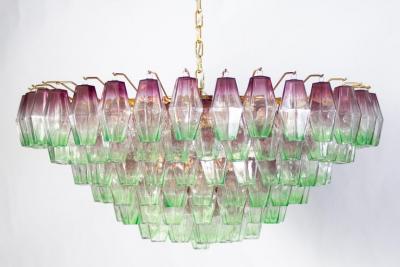 Poliedri Pink Amethyst and Green Murano Glass Chandelier