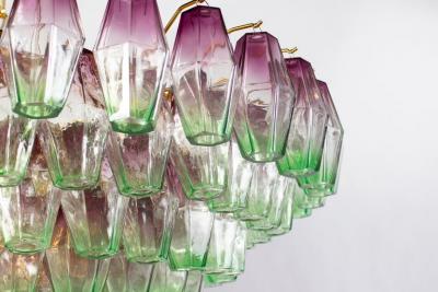 Poliedri Pink Amethyst and Green Murano Glass Chandelier