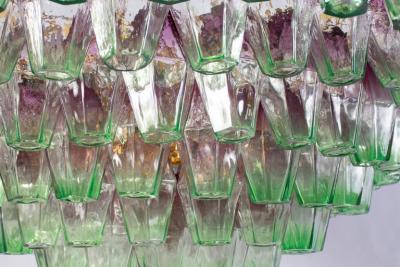 Poliedri Pink Amethyst and Green Murano Glass Chandelier