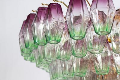 Poliedri Pink Amethyst and Green Murano Glass Chandelier