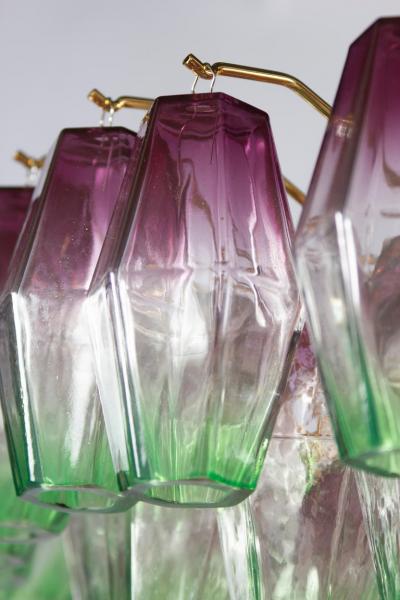 Poliedri Pink Amethyst and Green Murano Glass Chandelier