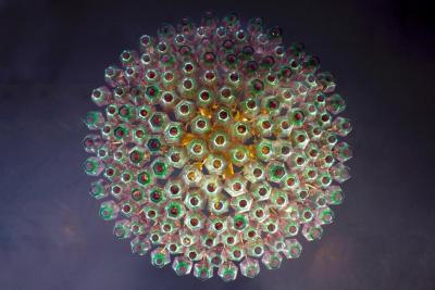 Poliedri Pink Amethyst and Green Murano Glass Chandelier