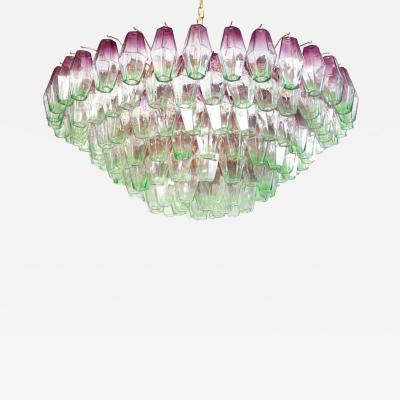 Poliedri Pink Amethyst and Green Murano Glass Chandelier