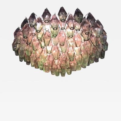 Poliedri Pink and Green Murano Glass Chandelier