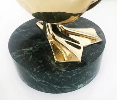 Polished Brass Stylized Pelican Sculpture on Marble Base