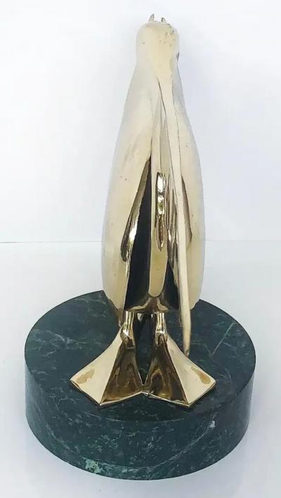 Polished Brass Stylized Pelican Sculpture on Marble Base