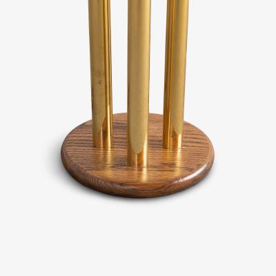 Polished Brass Tubular Floor Lamp with Walnut Base