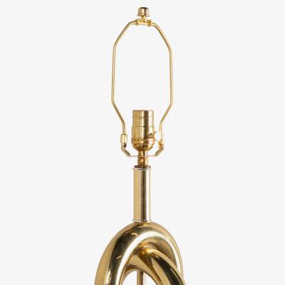 Polished Brass Tubular Floor Lamp with Walnut Base