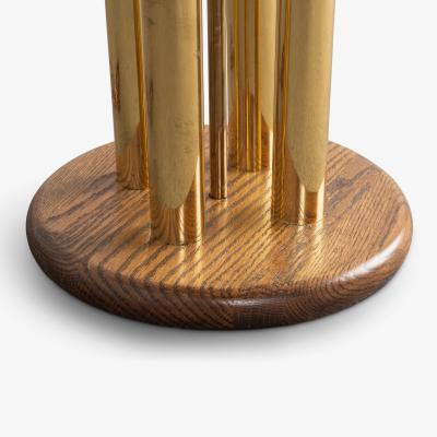 Polished Brass Tubular Floor Lamp with Walnut Base