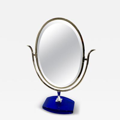 Polished Nickel Blue Lucite Vanity Mirror Charles Hollis Jones