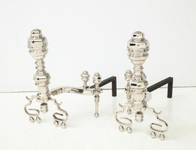 Polished Nickel Engine Turned Andirons