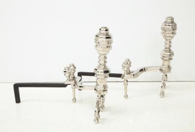 Polished Nickel Engine Turned Andirons