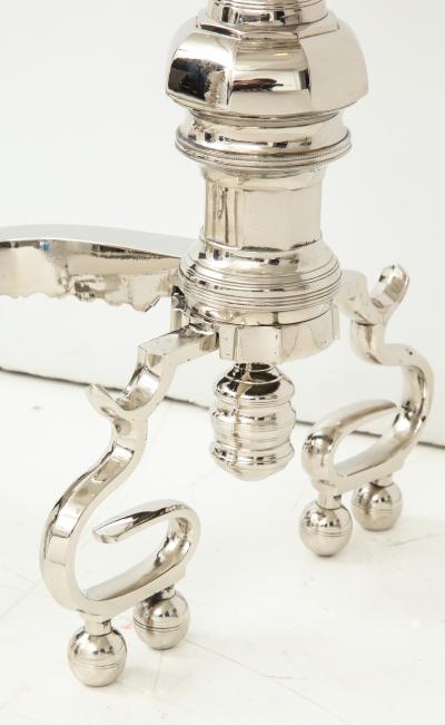 Polished Nickel Engine Turned Andirons